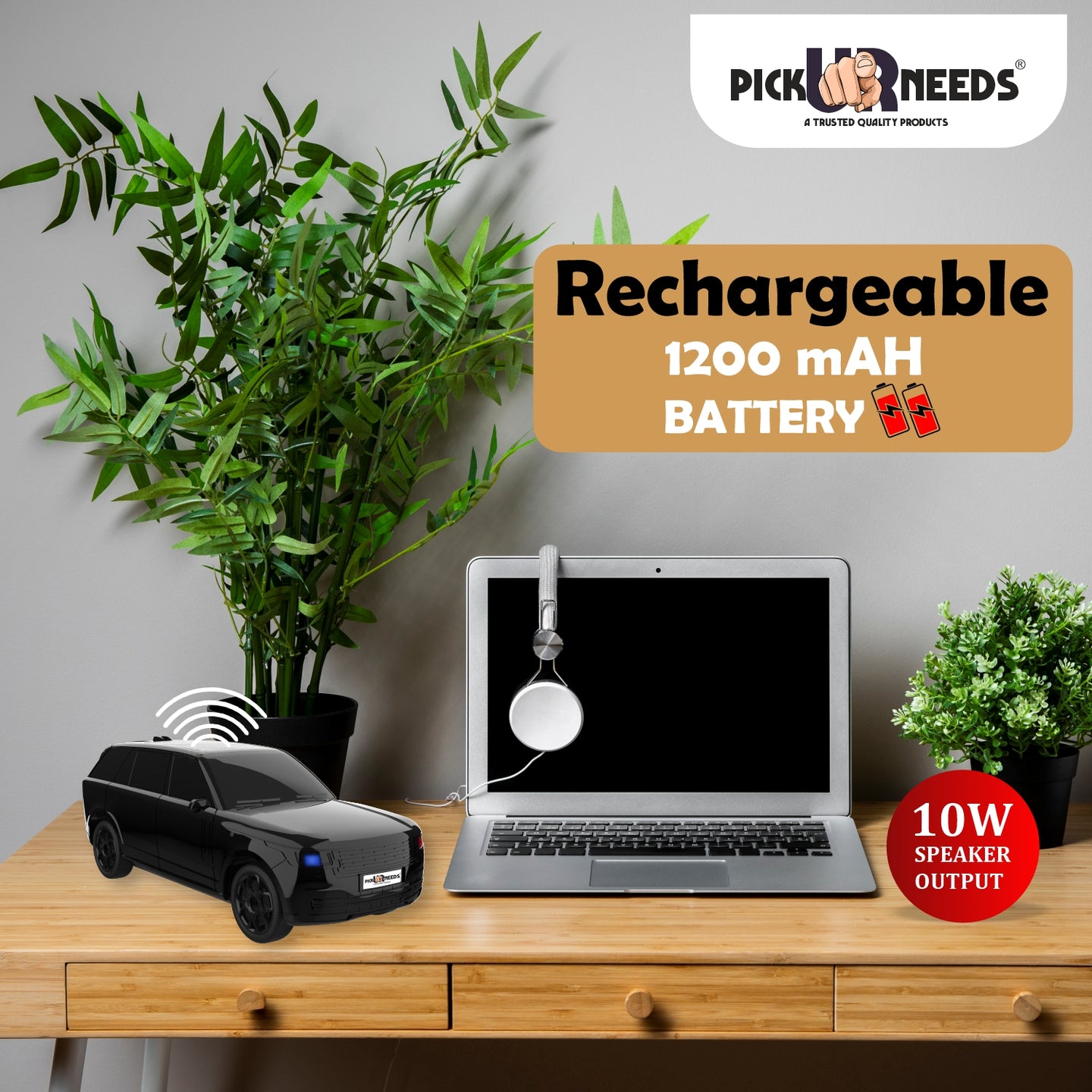 Pick Ur Needs Car Design Wireless Speaker USB / TF Card / FM Support RGB Light 1200mAh Battery 10 W Bluetooth Speaker